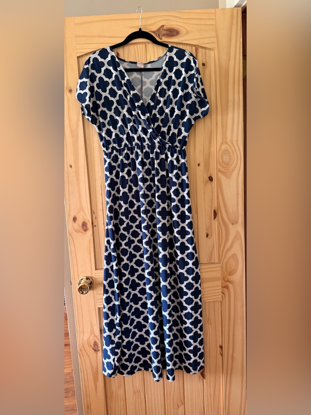 Women’s Classic Navy Geometric Wrap maxi  Dress